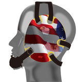 Wrestling headgear with American flag eagles stickers