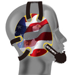 Wrestling headgear with American flag eagles stickers