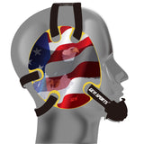 Wrestling headgear with American flag eagles stickers