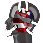Wrestling headgear with American flag eagles stickers
