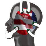 Wrestling headgear with American flag eagles stickers