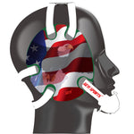 Wrestling headgear with American flag eagles stickers