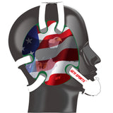 Wrestling headgear with American flag eagles stickers