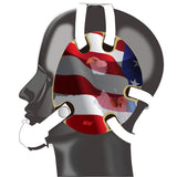 Wrestling headgear with American flag eagles stickers