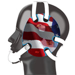 Wrestling headgear with American flag eagles stickers