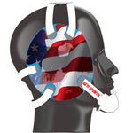 Wrestling headgear with American flag eagles stickers