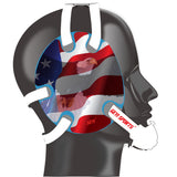 Wrestling headgear with American flag eagles stickers