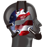 Wrestling headgear with American flag eagles stickers
