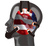 Wrestling headgear with American flag eagles stickers