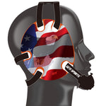 Wrestling headgear with American flag eagles stickers