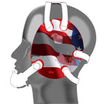 Wrestling headgear with American flag eagles stickers