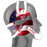 Wrestling headgear with American flag eagles stickers