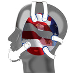 Wrestling headgear with American flag eagles stickers