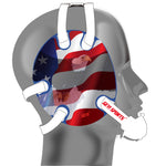 Wrestling headgear with American flag eagles stickers