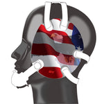 Wrestling headgear with American flag eagles stickers