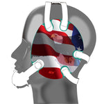 Wrestling headgear with American flag eagles stickers