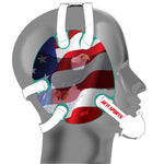 Wrestling headgear with American flag eagles stickers