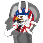 Wrestling headgear with USA and Eagles Flag delcas