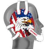Wrestling headgear with USA and Eagles Flag delcas