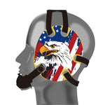 Wrestling headgear with USA and Eagles Flag delcas