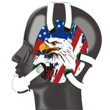 Wrestling headgear with USA and Eagles Flag delcas