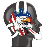 Wrestling headgear with USA and Eagles Flag delcas