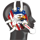 Wrestling headgear with USA and Eagles Flag delcas