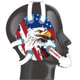 Wrestling headgear with USA and Eagles Flag delcas