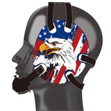 Wrestling headgear with USA and Eagles Flag delcas