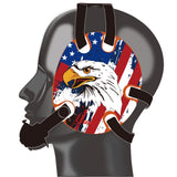 Wrestling headgear with USA and Eagles Flag delcas
