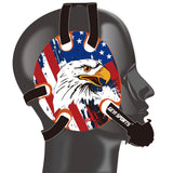 Wrestling headgear with USA and Eagles Flag delcas