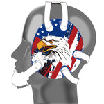 Wrestling headgear with USA and Eagles Flag delcas