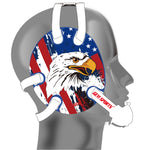 Wrestling headgear with USA and Eagles Flag delcas