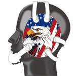 Wrestling headgear with USA and Eagles Flag delcas