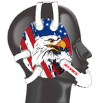 Wrestling headgear with USA and Eagles Flag delcas