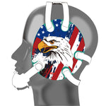 Wrestling headgear with USA and Eagles Flag delcas